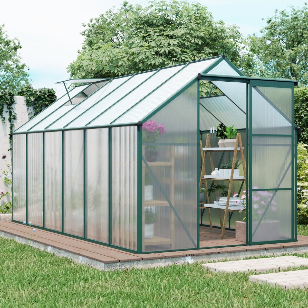 6x12 FT Polycarbonate Greenhouse Raised Base and Anchor Aluminum Heavy Duty Walk - in Greenhouses for Outdoor Backyard in All Season - HomeDIYer