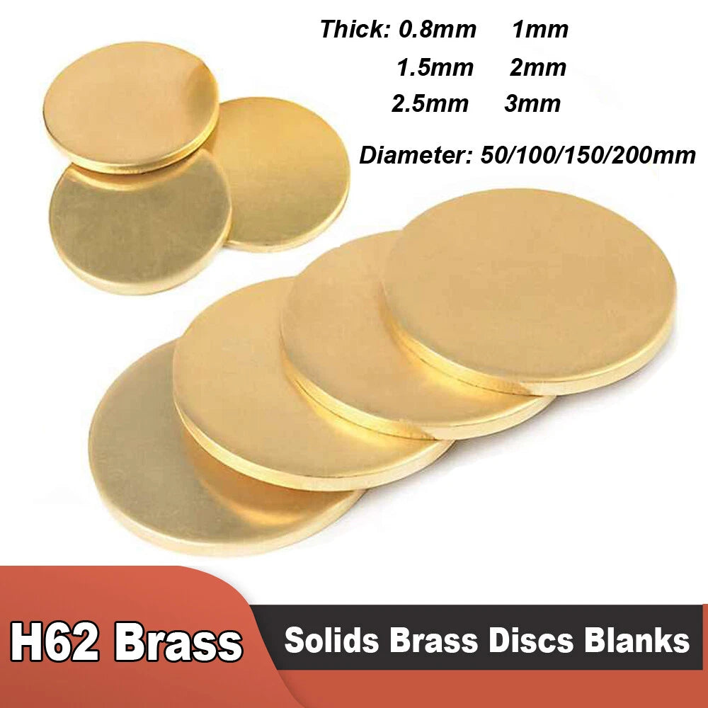 H62 Solids Brass Discs Blanks Metal Round Sheets Dia 50mm-200mm Thick 0.8mm- 3m