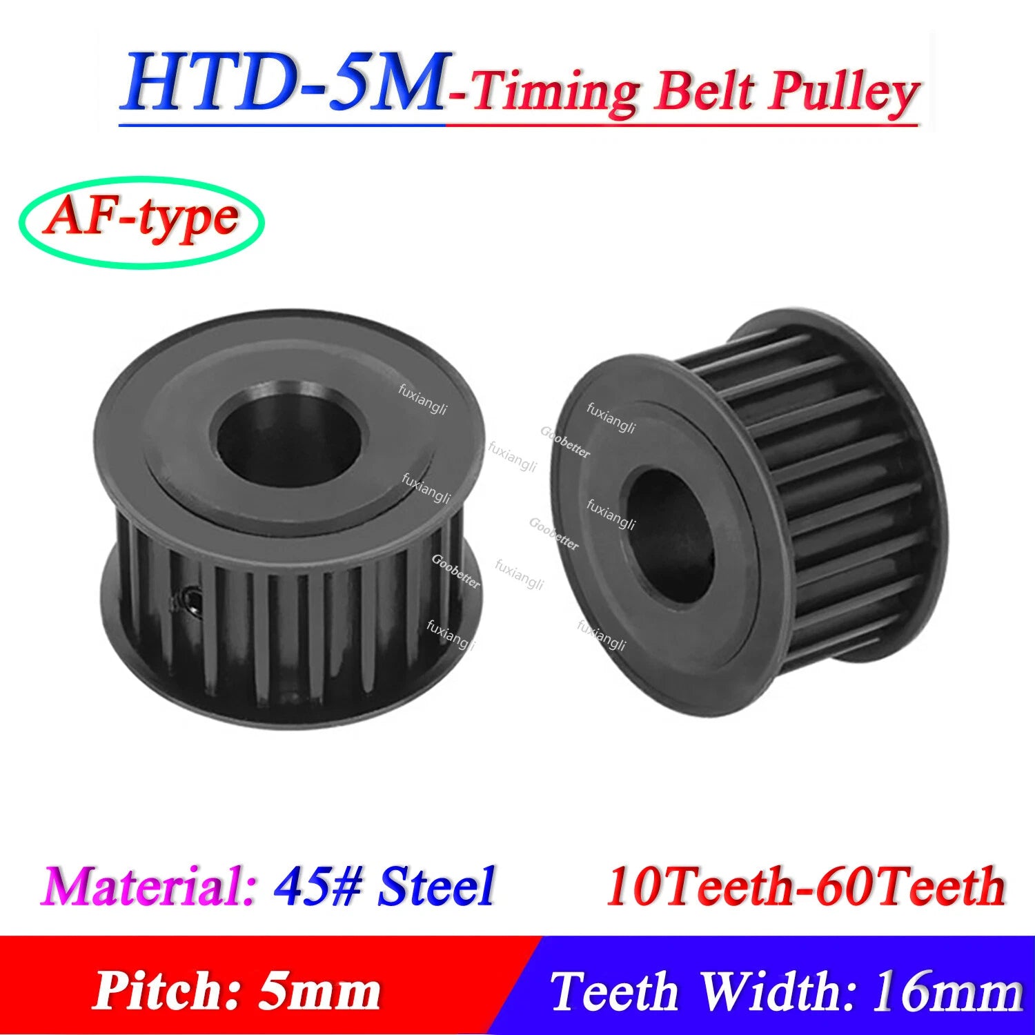 HTD-5M 10-60T Timing Belt Pulley Pitch 5mm AF-type CNC Drive 45# Steel Wide 16mm