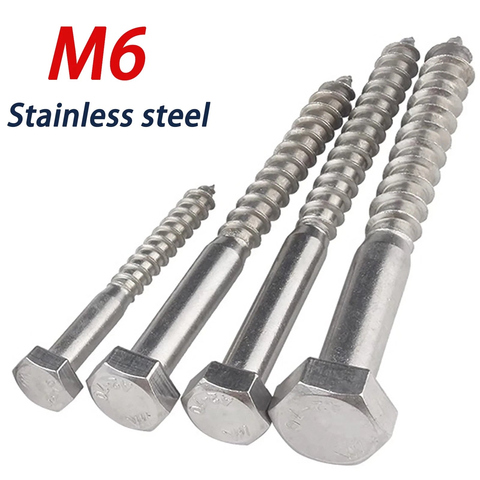 6mm M6 A2 STAINLESS STEEL SCREWS HEX HEAD LAG BOLTS WOOD SCREW BOLT DIN571