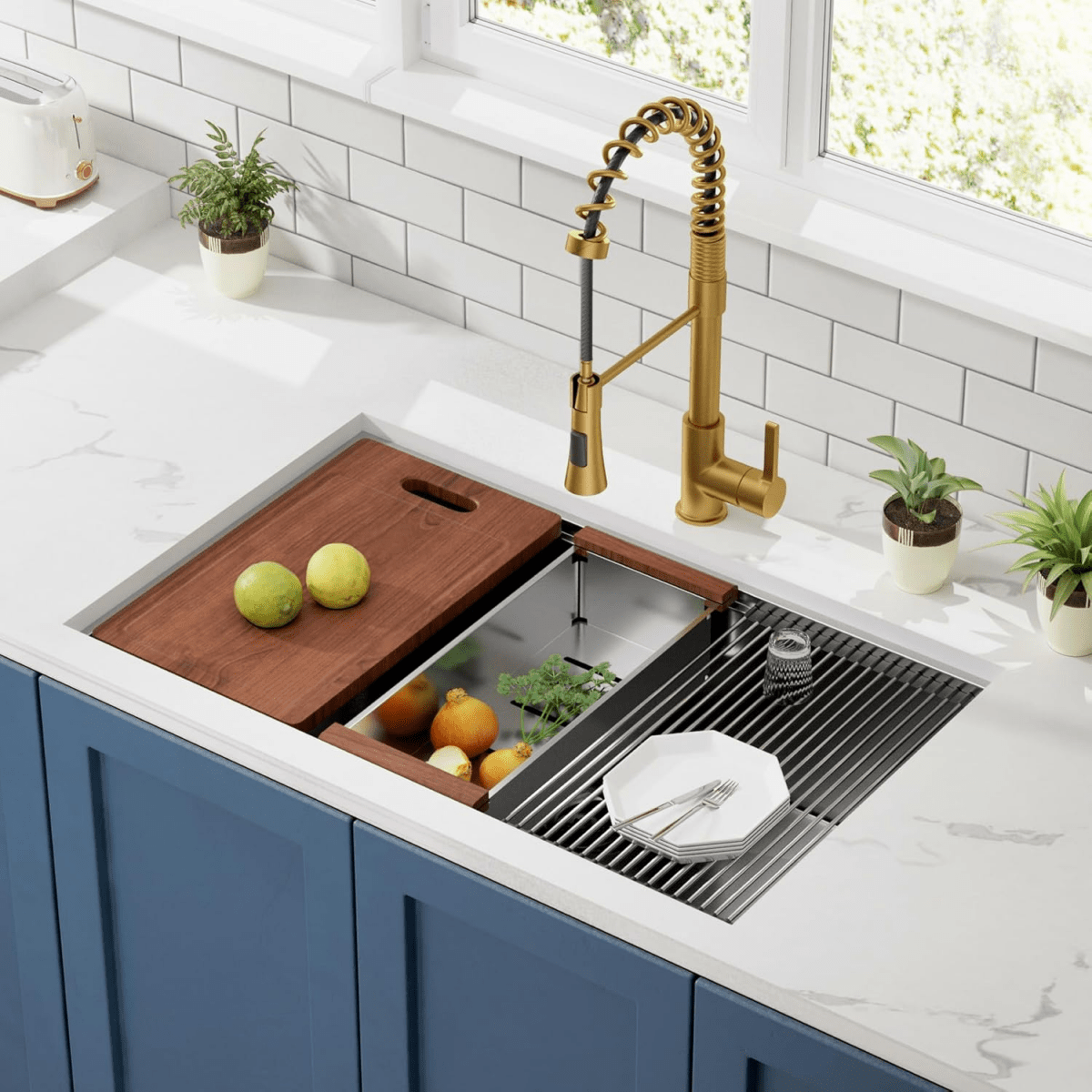 32 x 18 inch Undermount Workstation Sink, Stainless Steel Single Bowl Kitchen Sink 18 Gauge - HomeDIYer