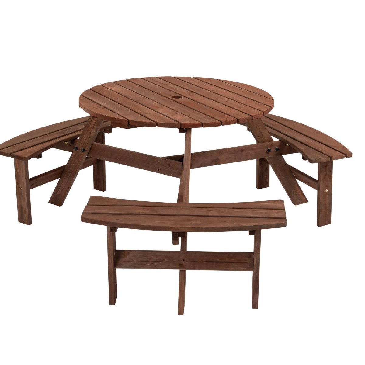 6 - Person Circular Outdoor Wooden Picnic Table for Patio, Backyard, Garden, DIY w/ 3 Built - in Benches, 1720lb Capacity - Brown - HomeDIYer