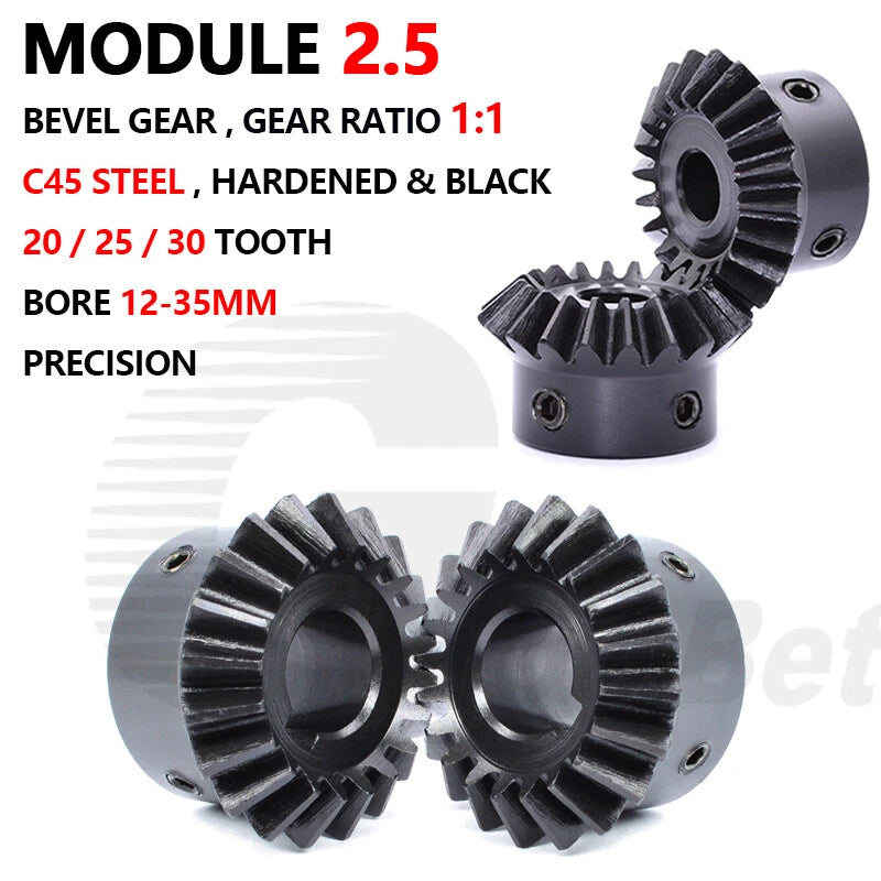Bevel Gear C45 Steel Mod 2.5 Miter Gear Ratio 1:1 20/25/30 Tooth Hardened Black