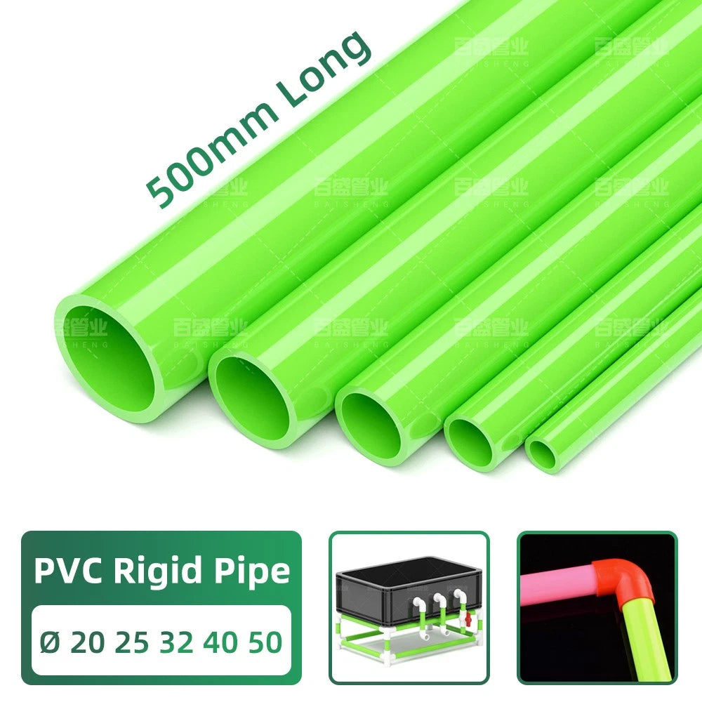 Green PVC Round Tube 20–50mm OD Rigid Pipe 500mm for Aquarium & Pond Plumbing