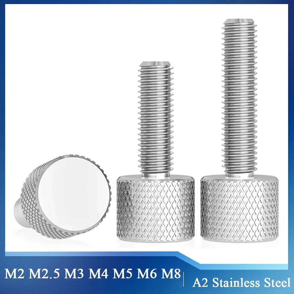 Knurled Thumb Screws A2 Stainless Steel — Flat Head Thumbscrew Bolts M2 M2.5 M3 M4 M5 M6 M8