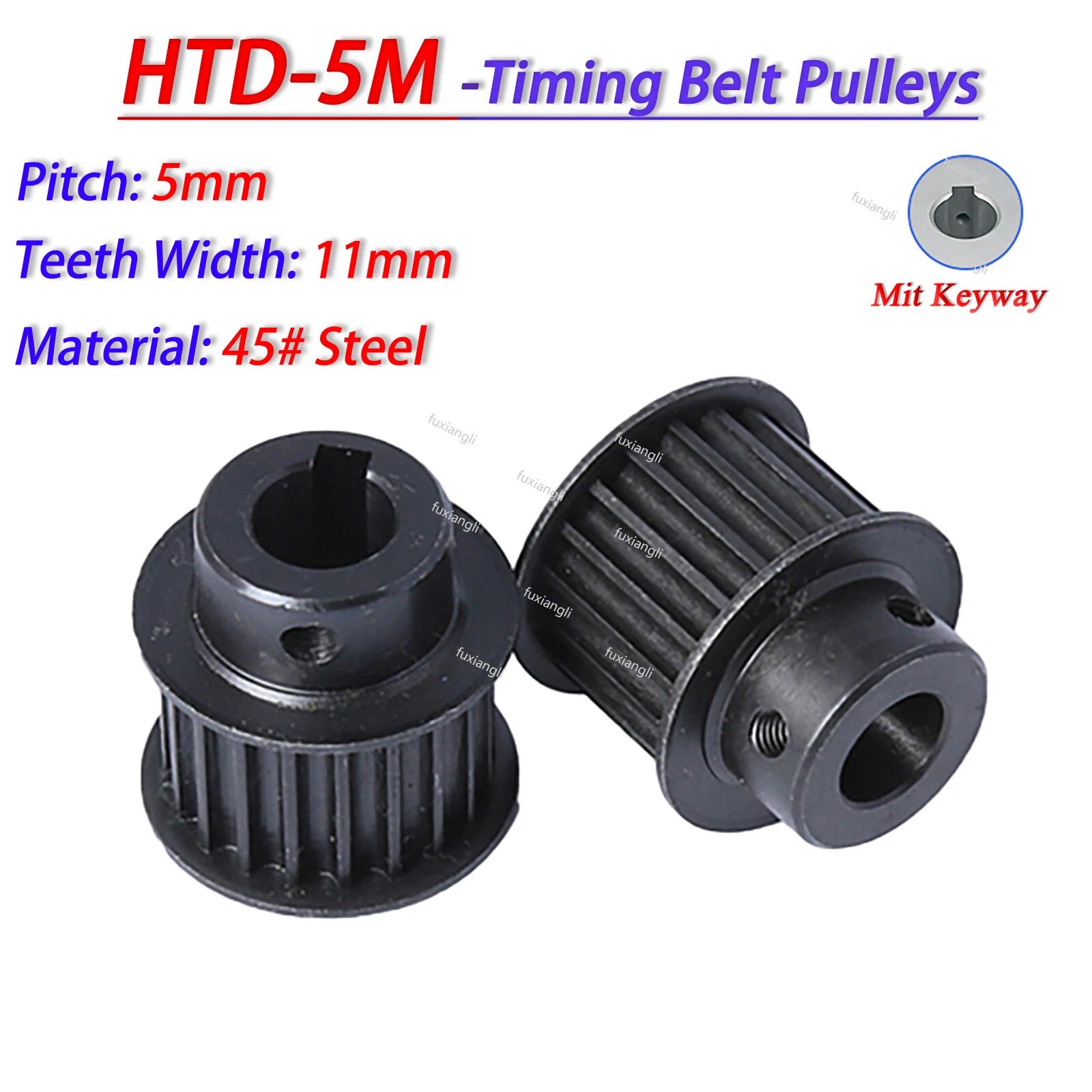 HTD-5M 15T-72T Timing Belt Pulleys CNC Drive With Keyway Width 11mm BF 45# Steel