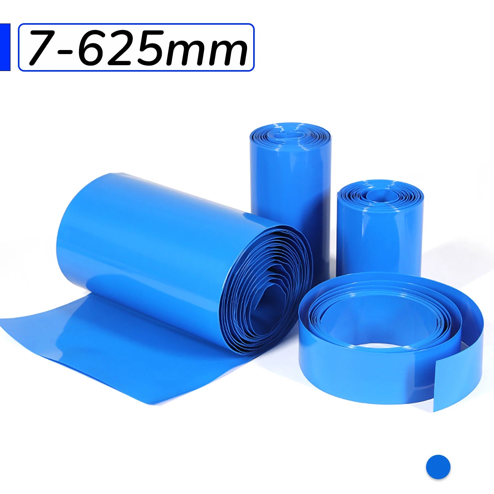 Blue PVC Heat Shrink Tubing for 18650 Battery Packs & RC Wiring — 7mm to 625mm Wide
