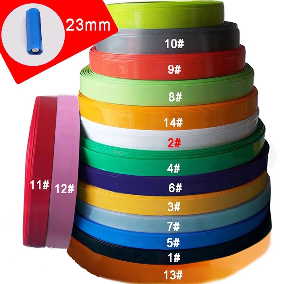 PVC Heat Shrink Tubing for AA Battery — 23mm Flat Width, 14 Colors, Custom Length - HomeDIYer