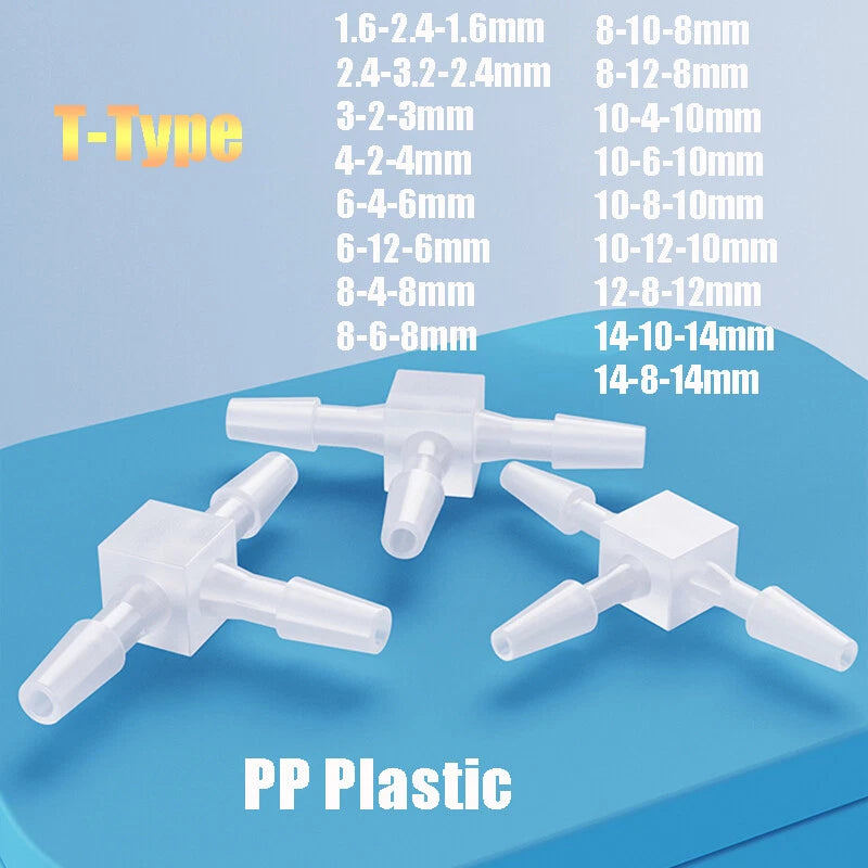 Plastic T-Type Barb Reducing Hose Fitting | 3-Way Tube Connector 1.6mm–14mm