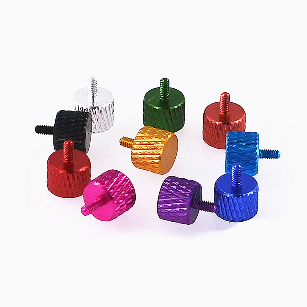 M2 x 4mm Aluminium Knurled Thumb Screws — Flat Head, Hand-Tighten, 10 Colors