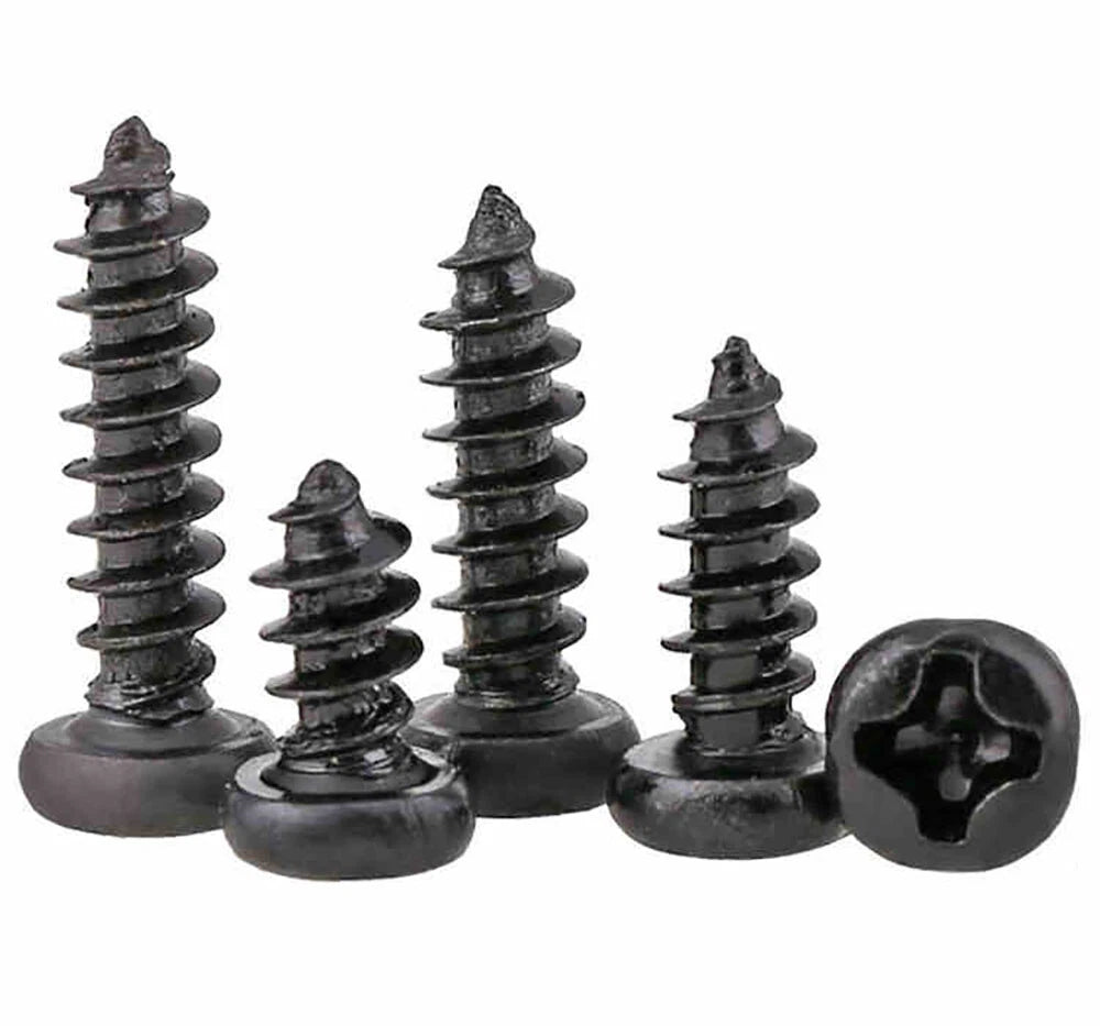 M1, M1.2, M1.4, M1.7, M2, M2.2, M2.6, M3 Pan Head Self‑Tapping Screws – Black Zinc Carbon Steel