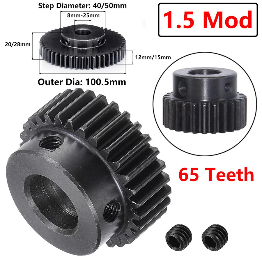 1.5Mod 45# Steel Spur Gear 65 Teeth Bore 8-25mm Pinion Gear With Step Motor Gear