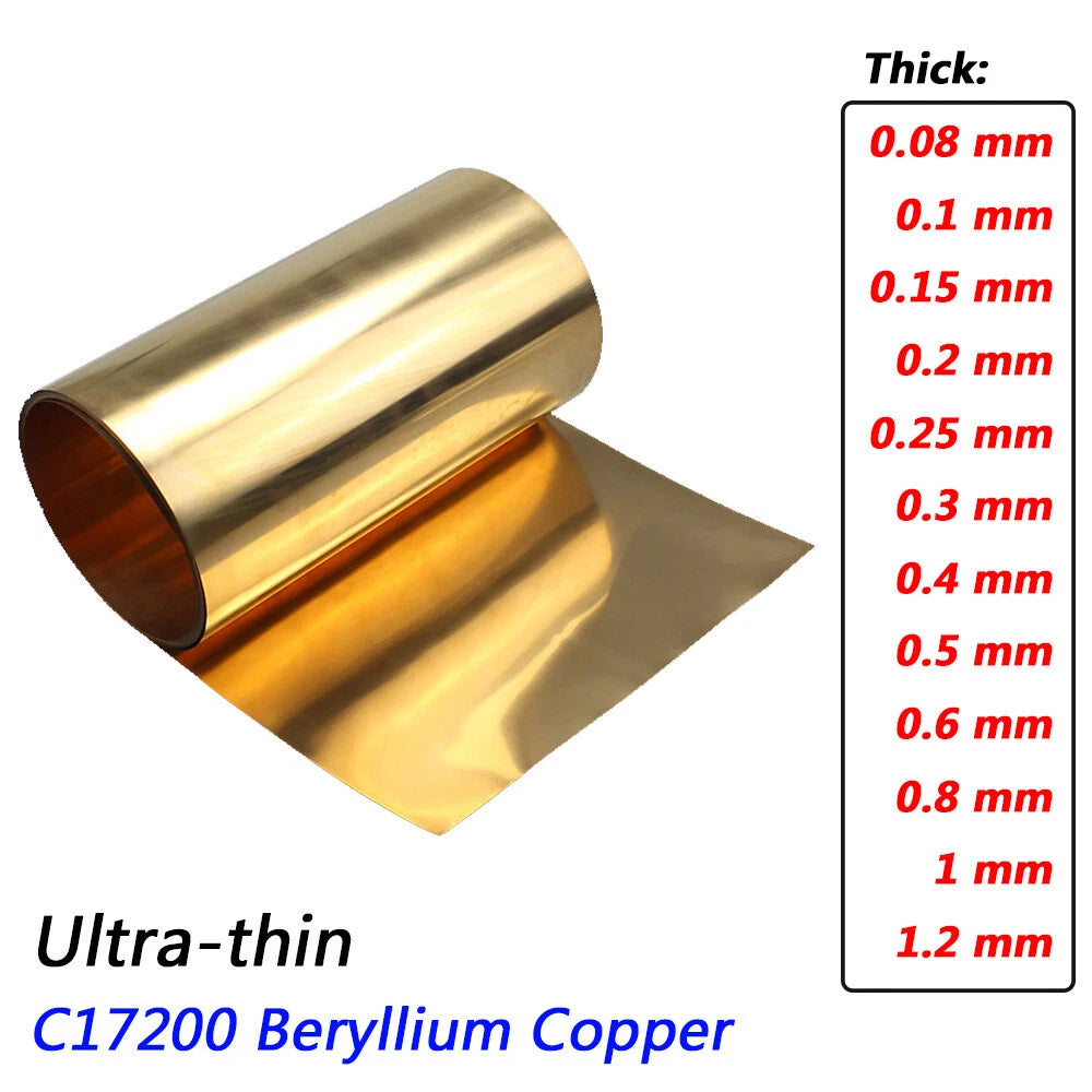 Beryllium Copper Sheets 200x200mm BeCu Foils Plate Panel Strips Thick 0.08-1.2mm