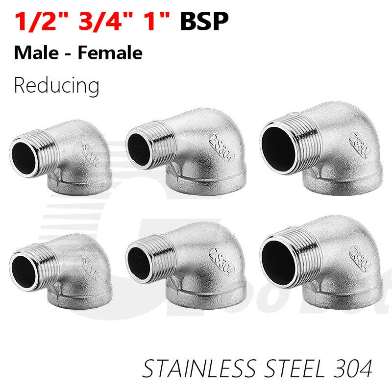 Stainless Steel Reducing 90° Elbow — BSP Male to Female Thread Pipe Fitting