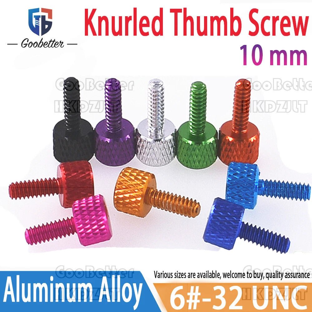 UNC 6 - 32 x 10mm Aluminum Knurled Thumb Screws — 10 Colors, Hand - Tighten Grip Knob - HomeDIYer