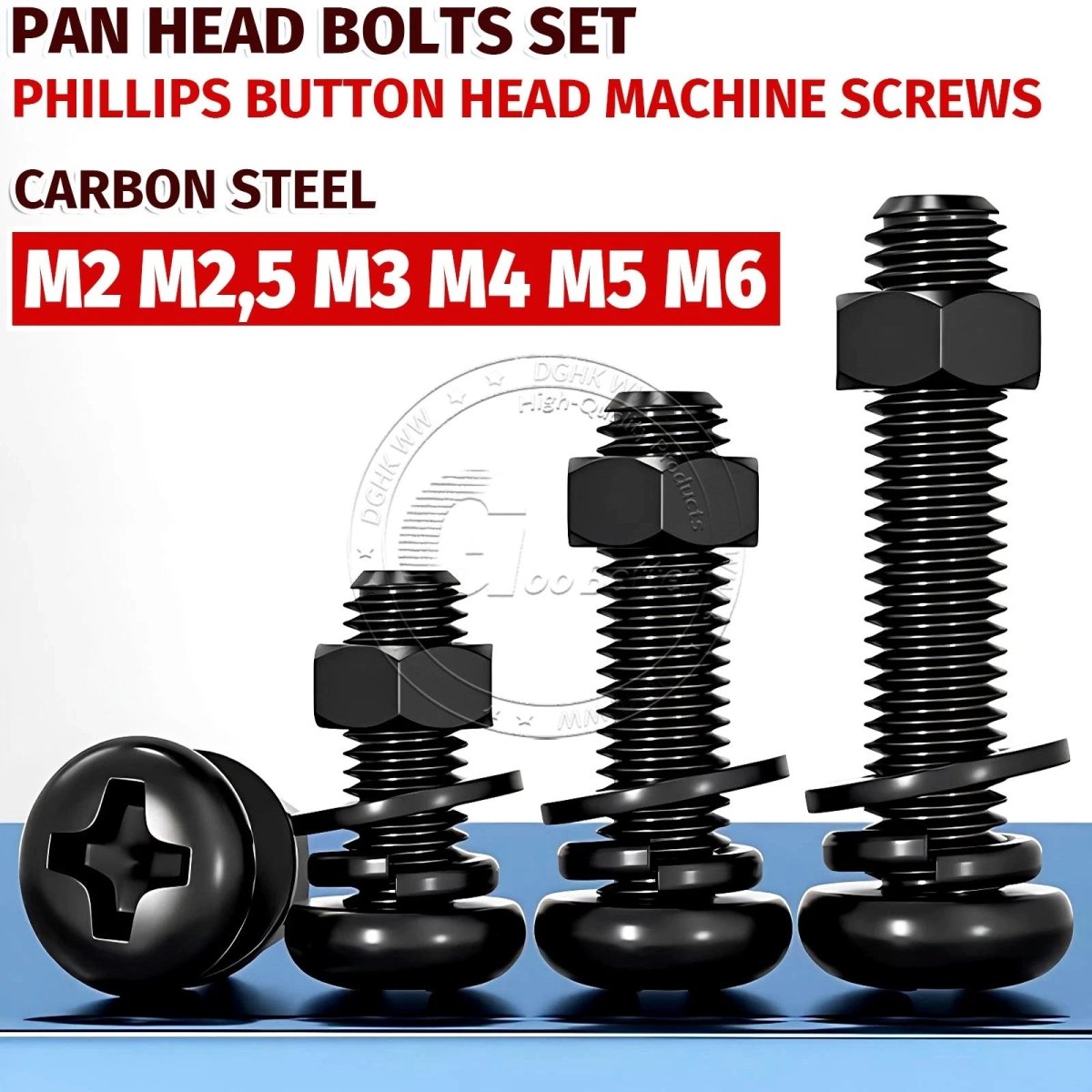 Black Phillips Pan Head Machine Screws with Washers — Metric M2 to M6 - HomeDIYer