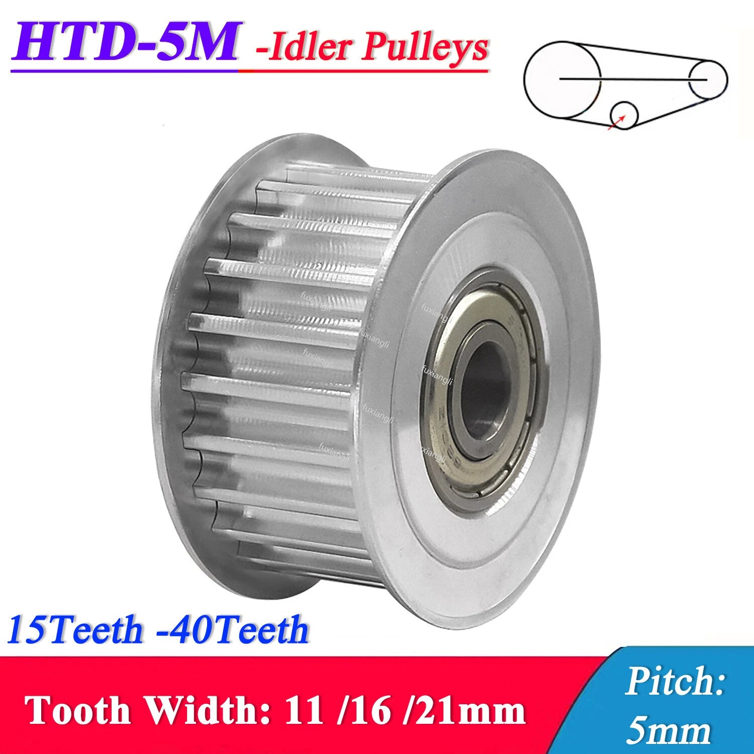 HTD-5M 15T-40T Timing Belt Idler Pulleys Width: 11mm 16mm 21mm Toothed Tensioner