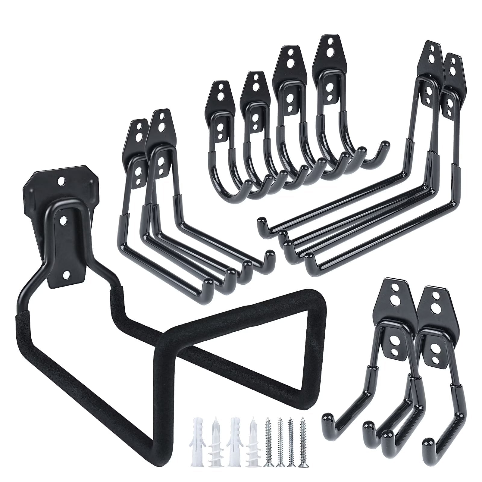 12-Pack Heavy Duty Garage Hooks – Wall Mount Organizer with Anti-Slip Coating for Bikes, Ladders & Garden Tools