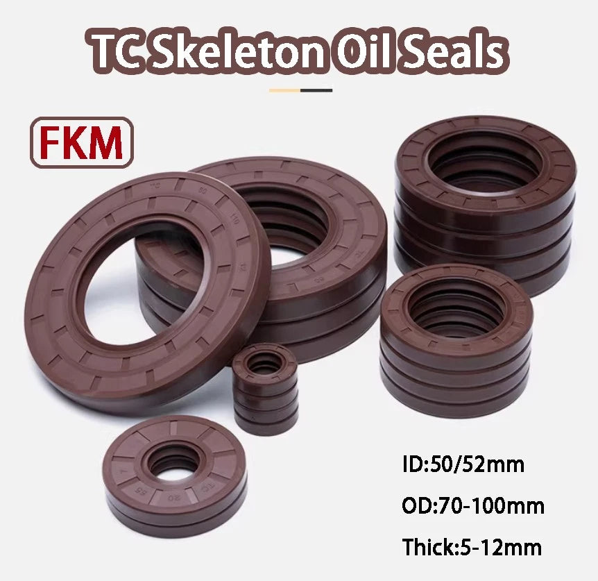 TC Skeleton Oil Seals FKM Double Lip Rotary Shaft Seal ID 50–52mm
