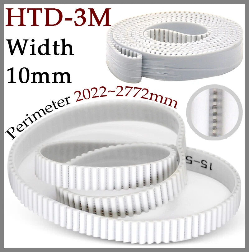 HTD 3M Synchronous Timing Belt Closed Loop — 10mm Width, PU with Steel Wire, 2022–2772mm