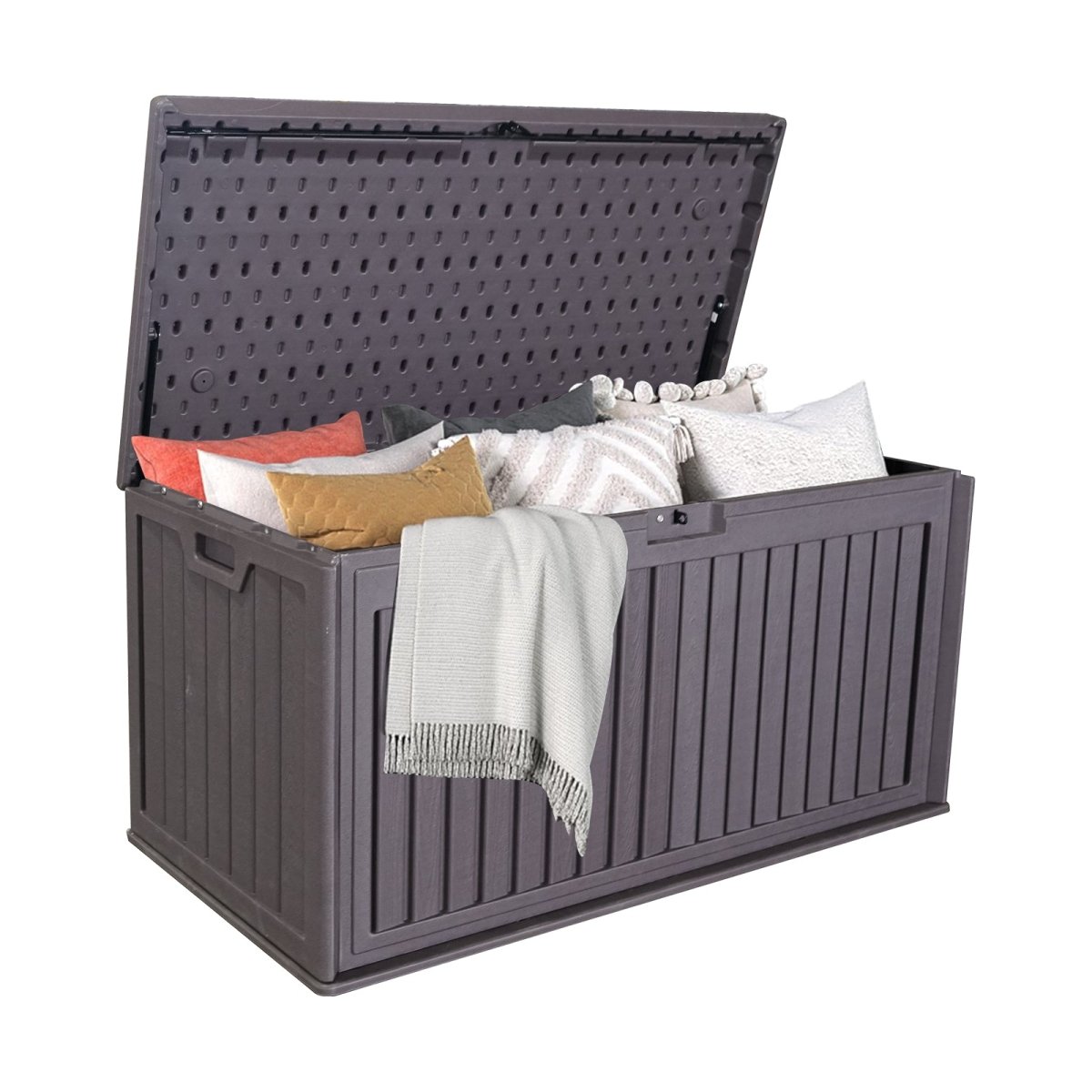 100 - Gallon Resin Deck Box with Lockable Lid | Waterproof Outdoor Storage Bench - HomeDIYer