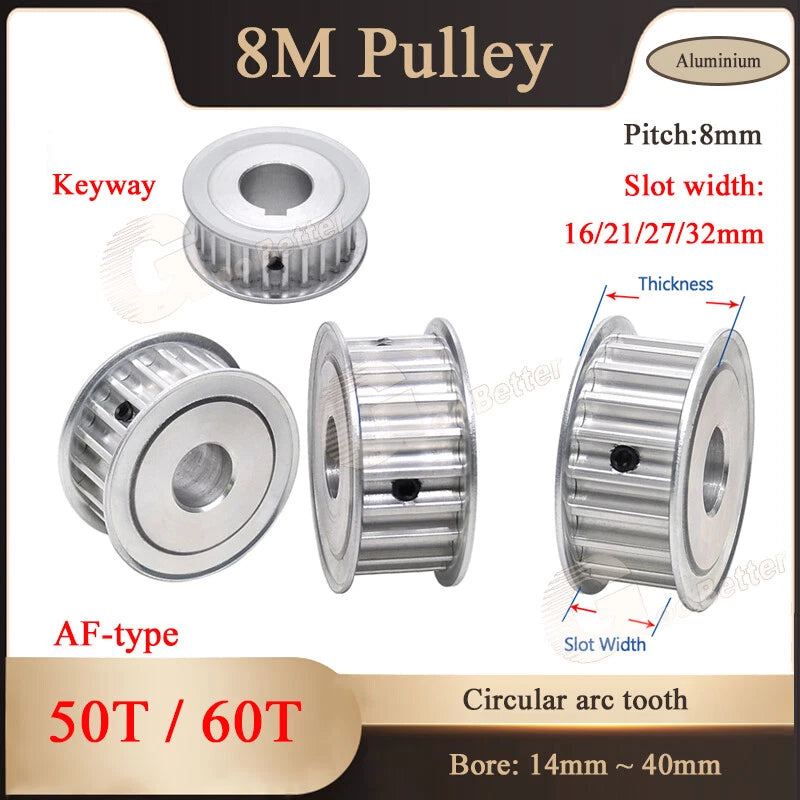 8M Timing Belt Drive Pulley AF-type 50T/60T Bore 14mm-40mm Slot 16/21/27/32mm
