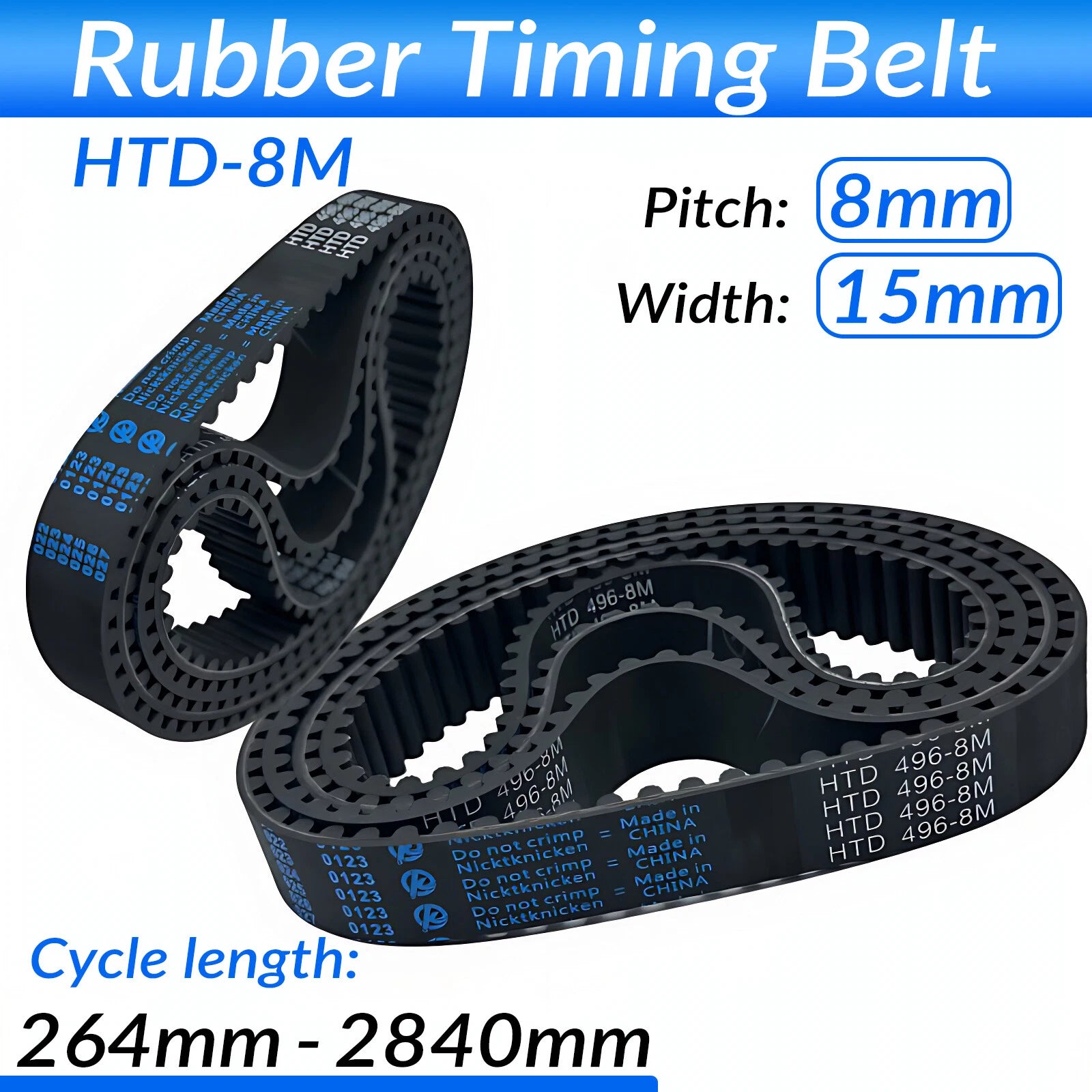 HTD 8M Timing Belt 15mm Width Closed Loop CNC Synchronous Belt