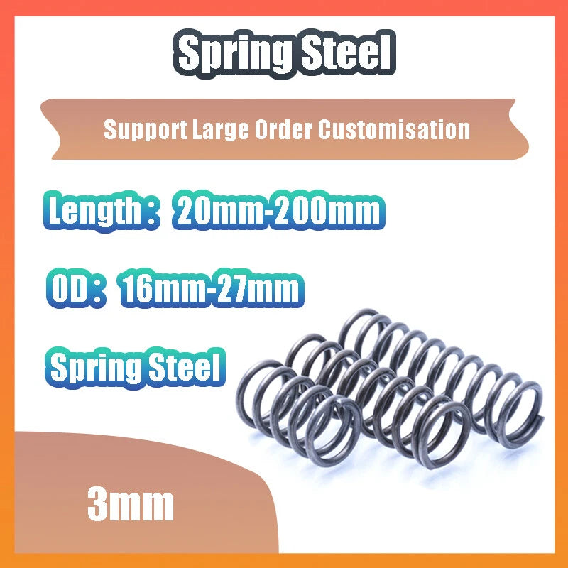 3mm Spring Steel Black Compression Spring 16-27mm OD 20-200mm Length Rust Proof