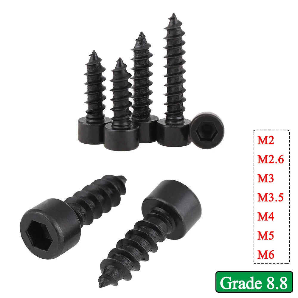 Hex Socket Cap Head Self Tapping Screws – Grade 8.8 Steel, M2–M6, Black Oxide