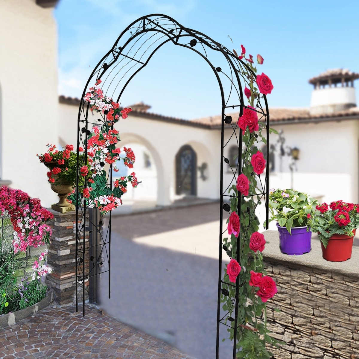Metal Garden Arch Assemble Freely with 8 Styles Garden Arbor Trellis Climbing Plants Support Rose Arch Black - HomeDIYer