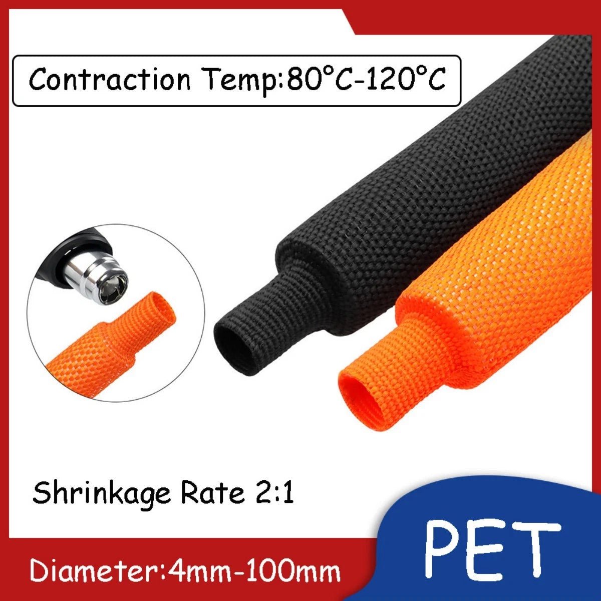 PET Woven Expandable Braided Sleeving — Black & Orange, 4mm–100mm ID, 1m / 5m - HomeDIYer