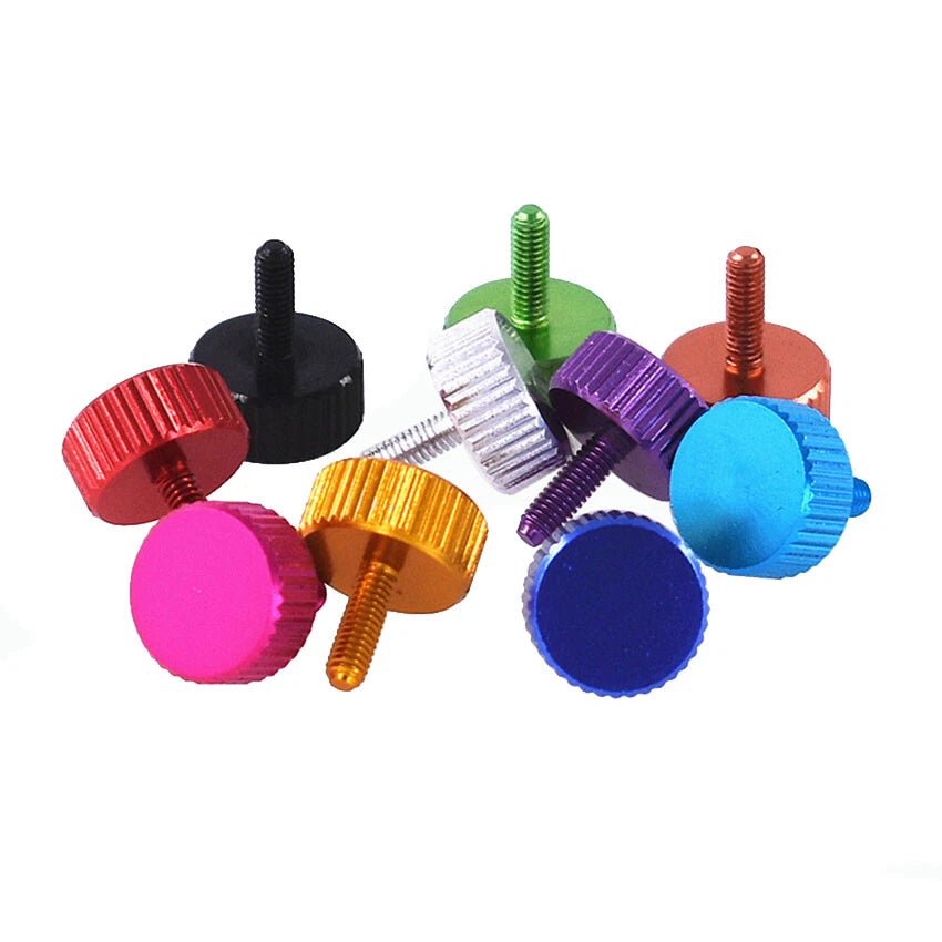 M2.5x8mm / M2.6x8mm Flat Knurled Thumb Screws – Aluminum Alloy for Computer Side Panel (11 Colors) - HomeDIYer