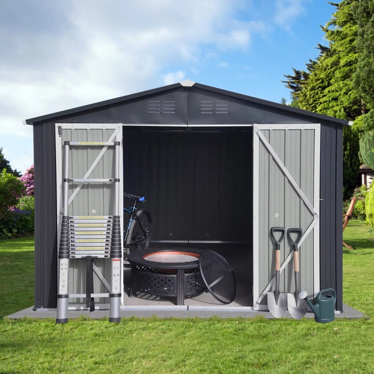 10x12FT Outdoor Storage Shed with Windows | Aluminum Frame Metal Garden Shed - HomeDIYer
