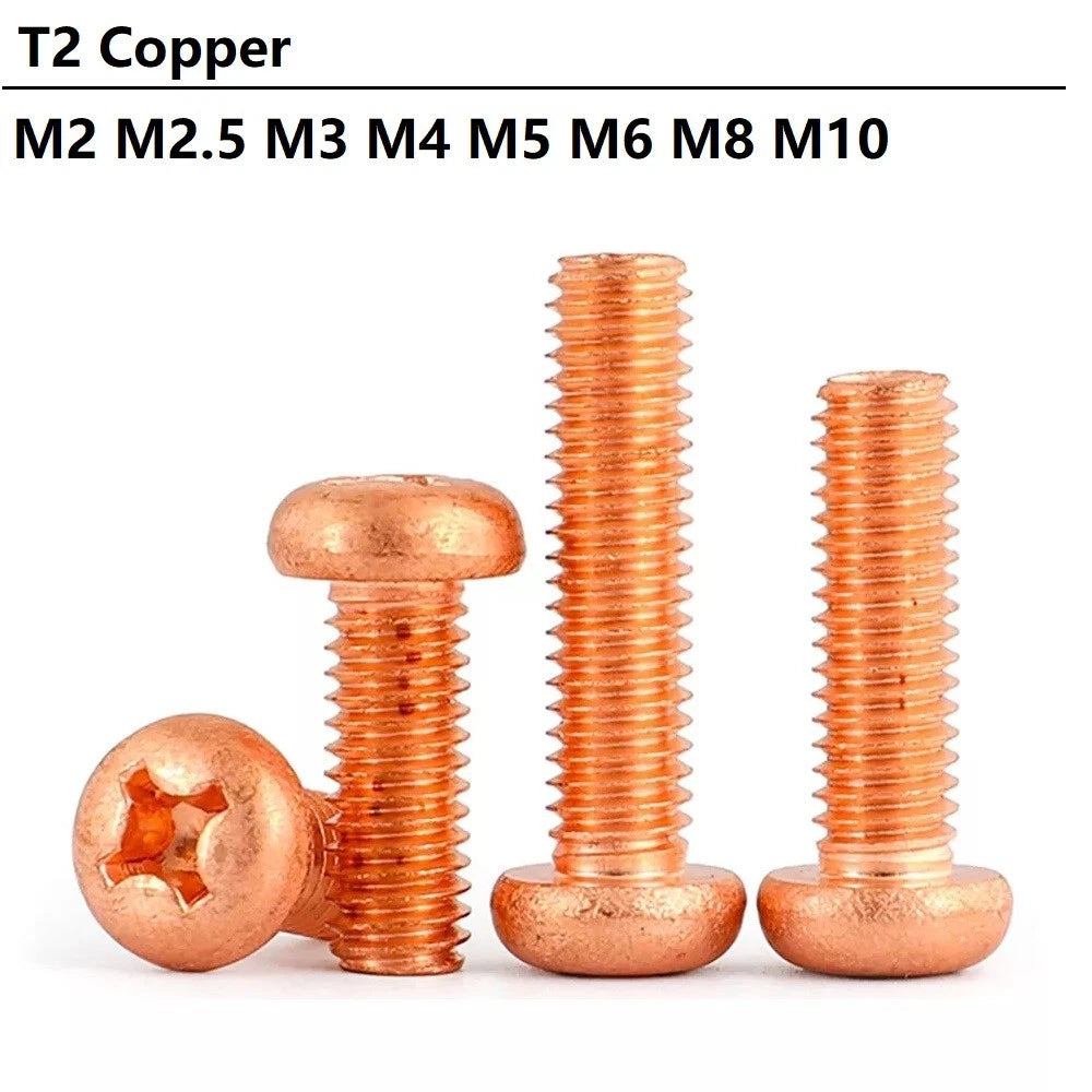 Copper Phillips Pan Head Machine Screws M2–M10, Multiple Lengths & Pack Sizes