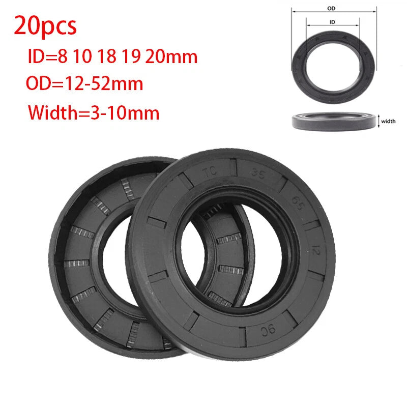 Metric TC Oil Shaft Seal 8–20mm ID | Double Lip w/ Spring | 20 Pcs