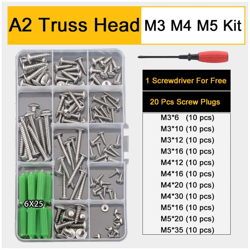 M4 Phillips Truss Head Self Tapping Screw Kit – A2 & A4 Stainless Steel