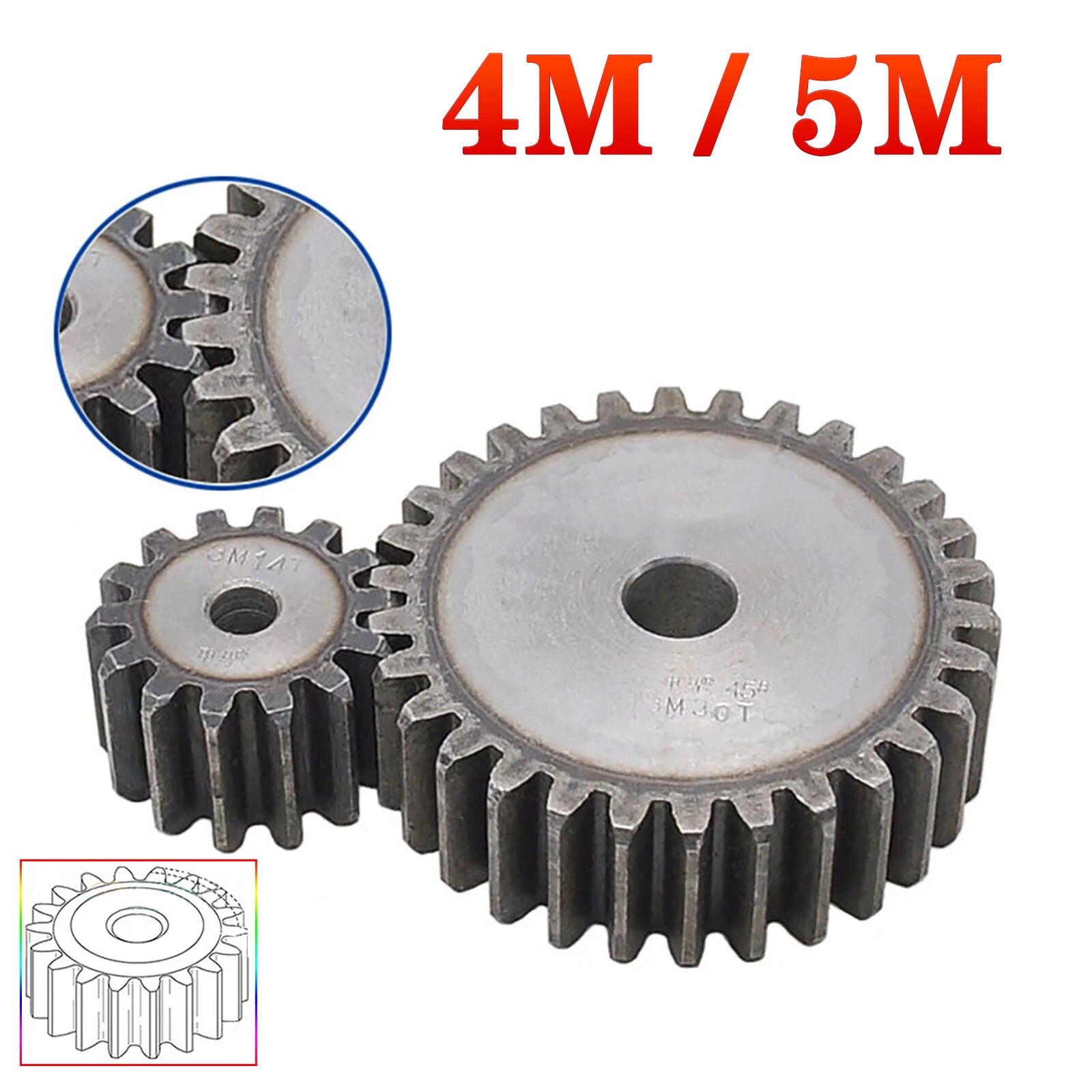 4-5 Module Spur Gear Pinion Gears 10T to 20T Metal Spur Transmission Steel #45
