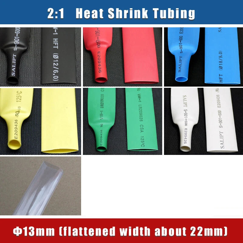 13mm Heat Shrink Tubing 2:1 — Electrical Insulation Sleeving, 7 Colors