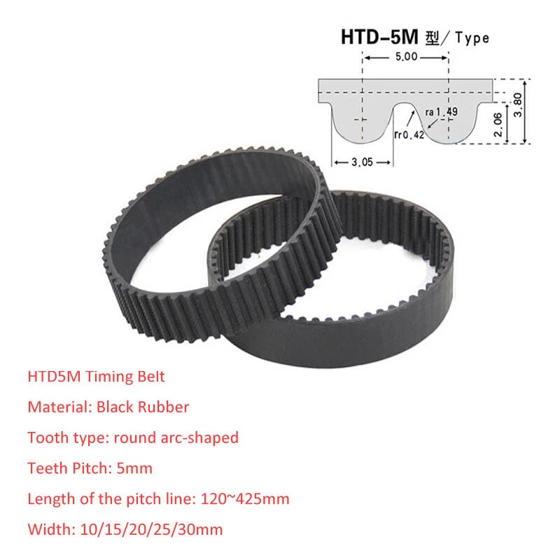 HTD5M Closed-Loop Rubber Timing Belt — 5mm Pitch, 10–35mm Wide, 120–425 Teeth