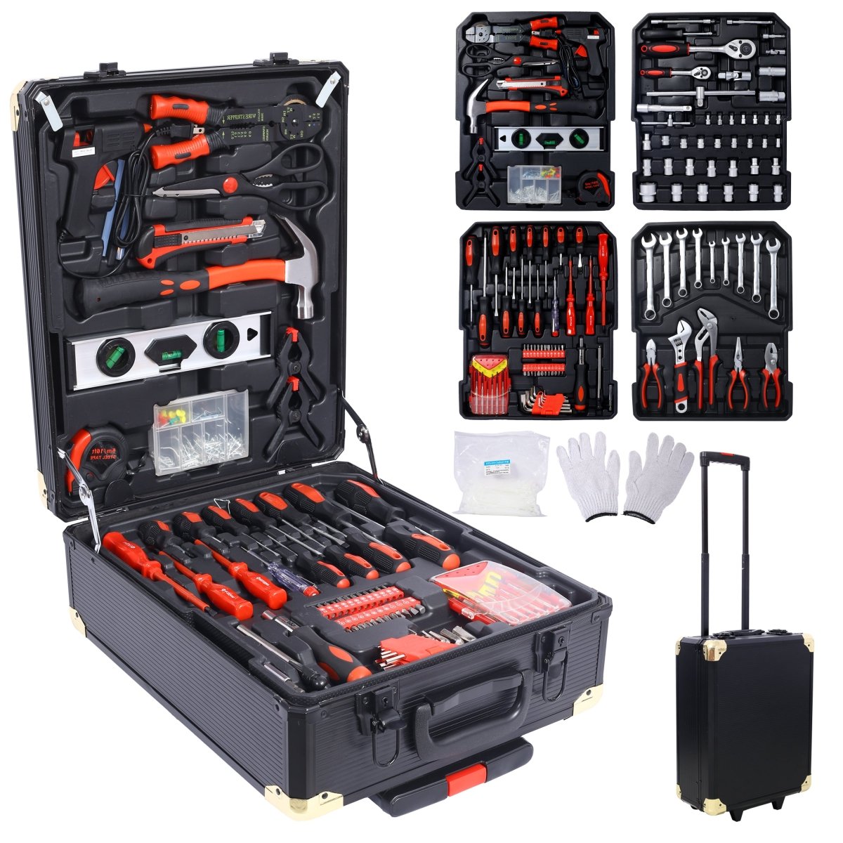 969pcs Home Repair Tool Set Kit for Men, Toolbox Storage Case with 4 Drawers, General Household Tool Kit with Rolling Tool Box, Tool Set Kit for Maintenance, Garden, Homeowner, Handyman - Black - HomeDIYer