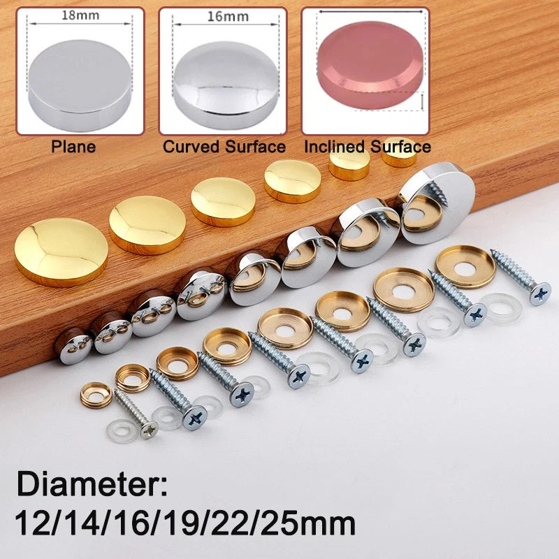 Mirror Screws Decorative Copper Caps Discs Polished Cover Nails Dia 12mm to 25mm