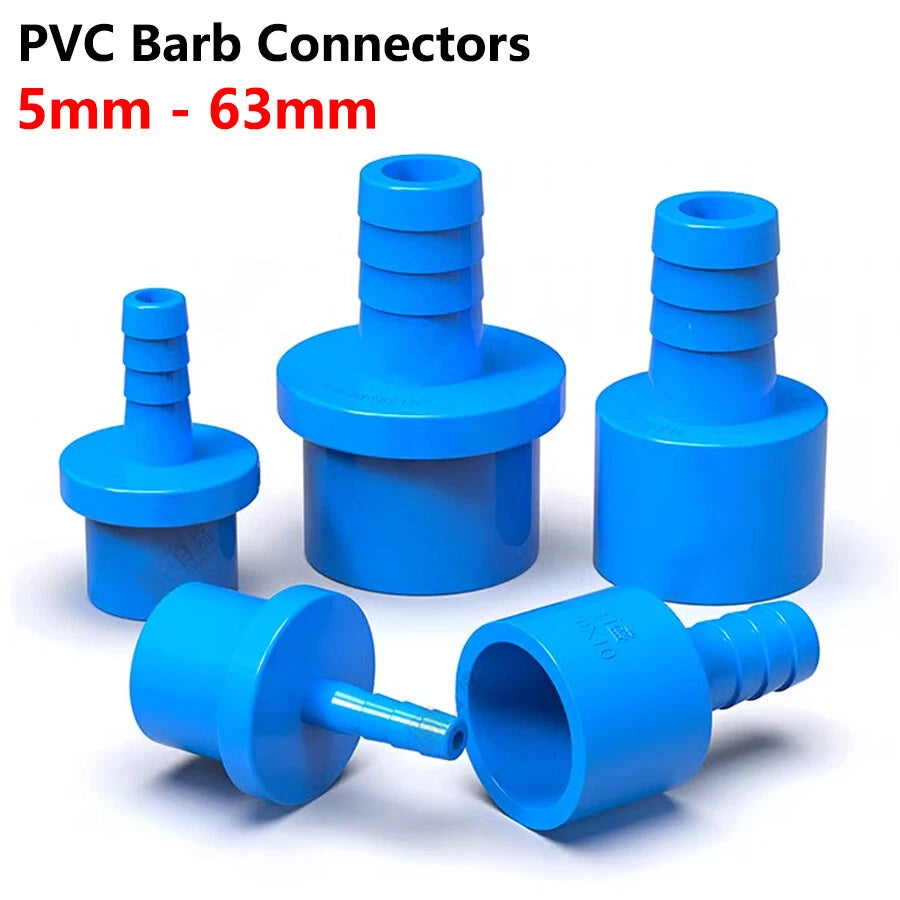 5mm to 63mm Hose Nozzle PVC Plastic Pipe Fittings Barb Connectors Sleeve Blue