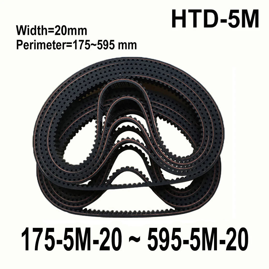HTD 5M Timing Belt 20mm Wide – Closed Loop Synchronous Drive Belt (175mm–595mm)