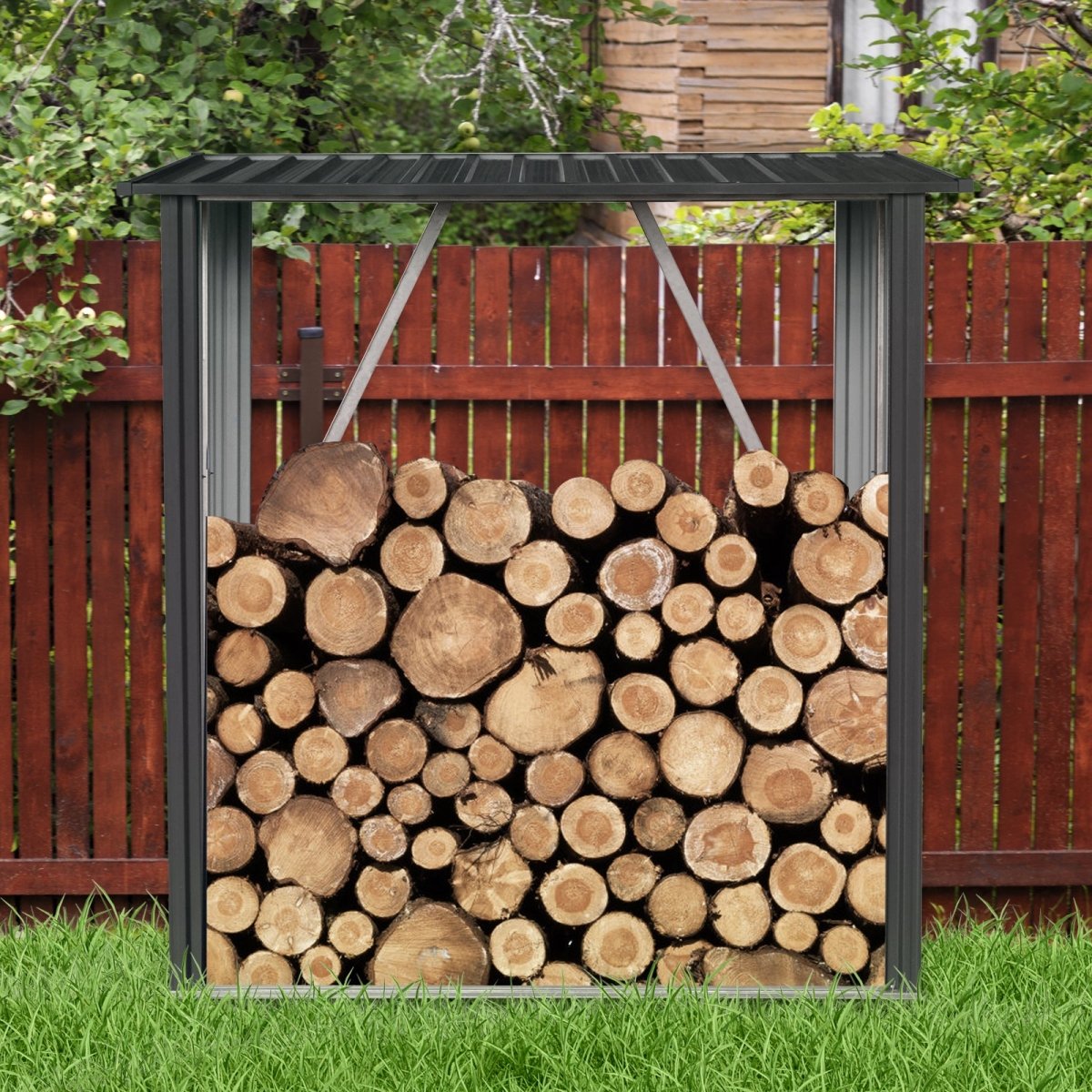 3ft x 5ft Outdoor Meta Firewood Rack ,Open Wood Shed For Firewood, Pellet, or Lumber Storage , Black - HomeDIYer