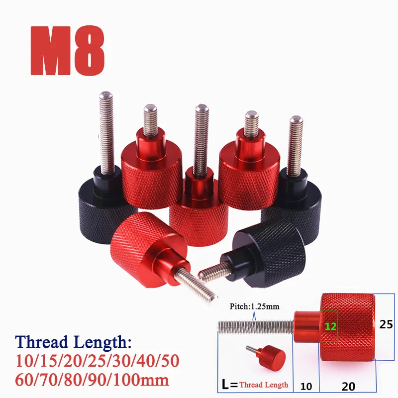 M8 Aluminum Alloy Knurled Thumb Screws Stainless Steel Hand Grip 10mm-100mm