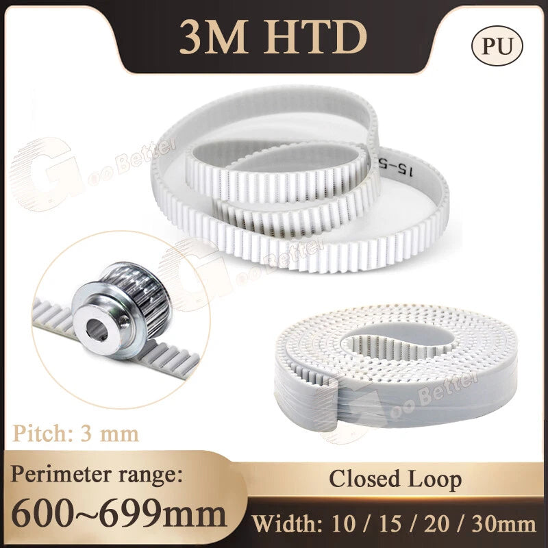 3M HTD Timing Belt Closed Loop — PU Synchronous Drive Belt for CNC, 3D Printer & Pulley Systems