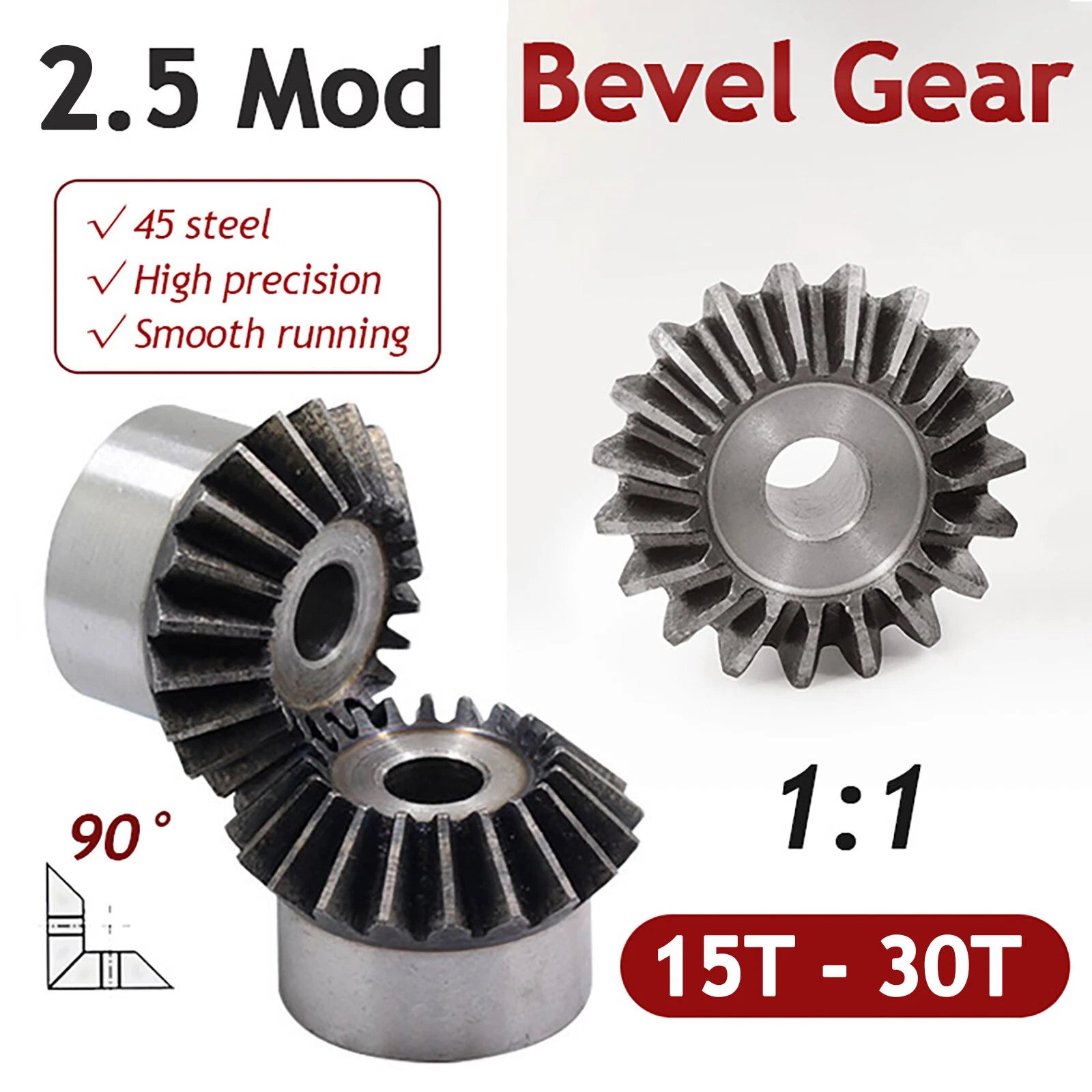 2.5 Module Steel Umbrella Tooth Bevel Gear Helical Motor Gear 15-30 Tooth