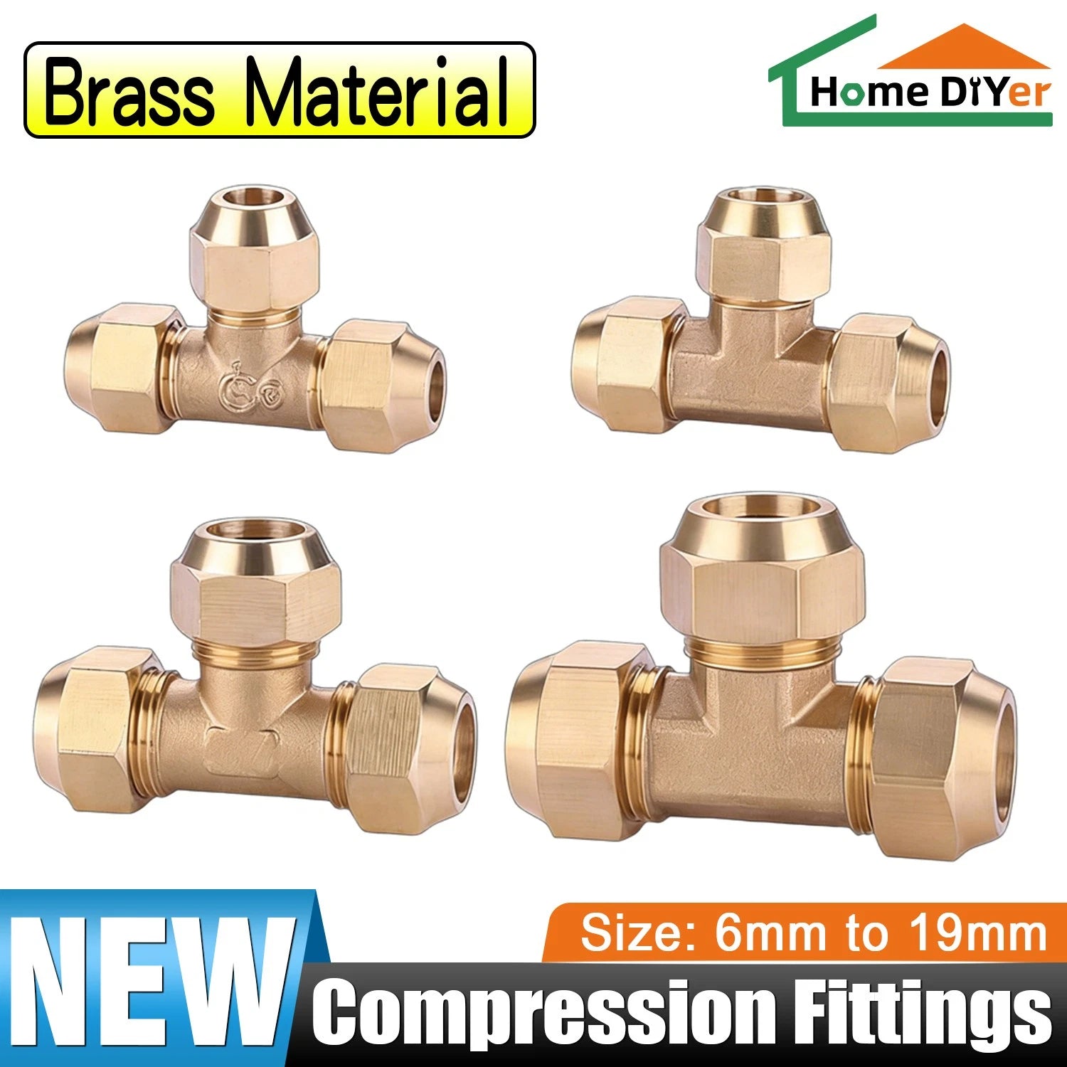 Brass Compression Tee Fitting — Male T-Piece Connector for Copper & Plastic Pipe
