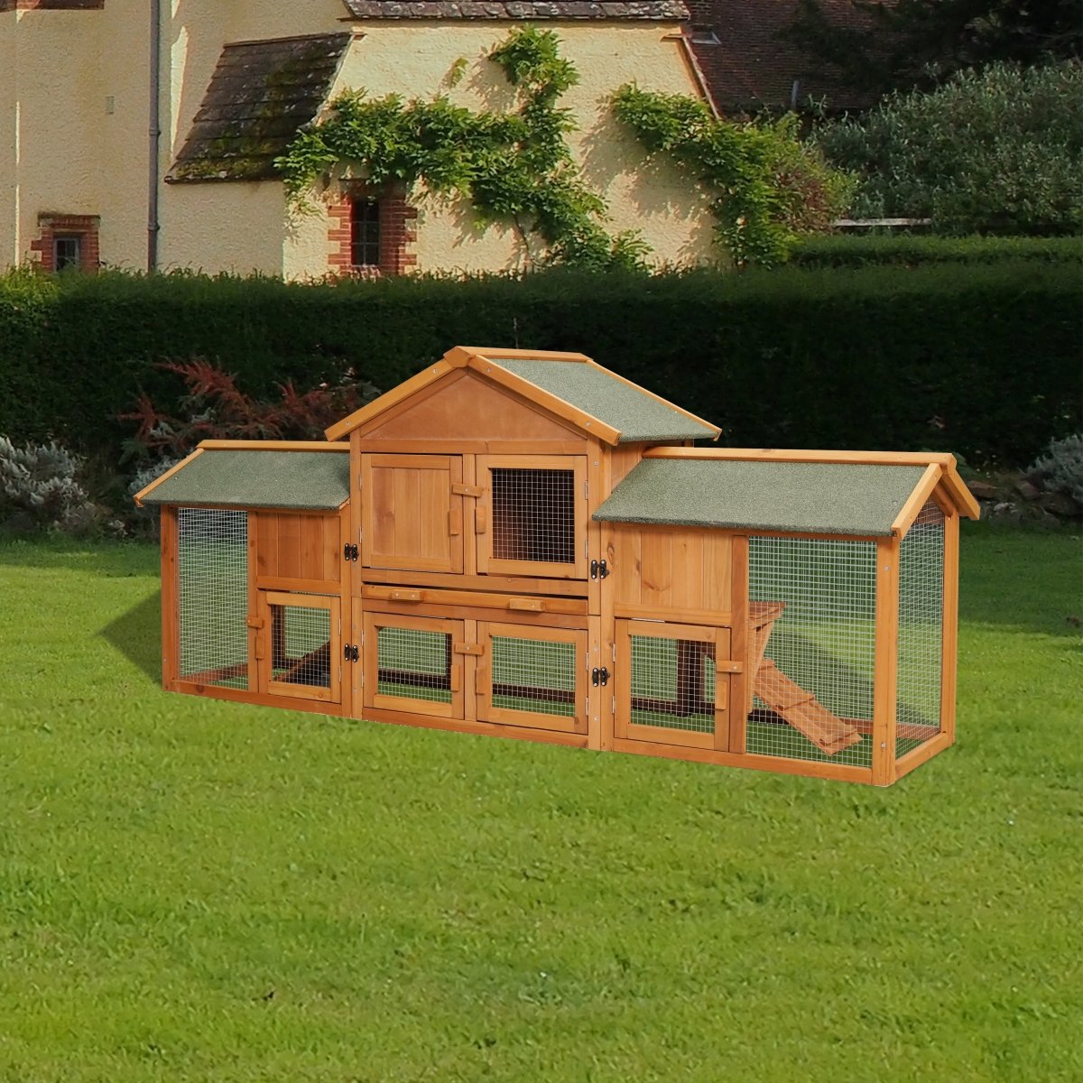 79.5" Extra Large Bunny Cage with 2 Runs House Small Animal Habitats for Guinea Pigs Hamster Removable Tray Two Tier Waterproof Roof Pet Supplies Cottage Poultry Pen Enclosure - HomeDIYer