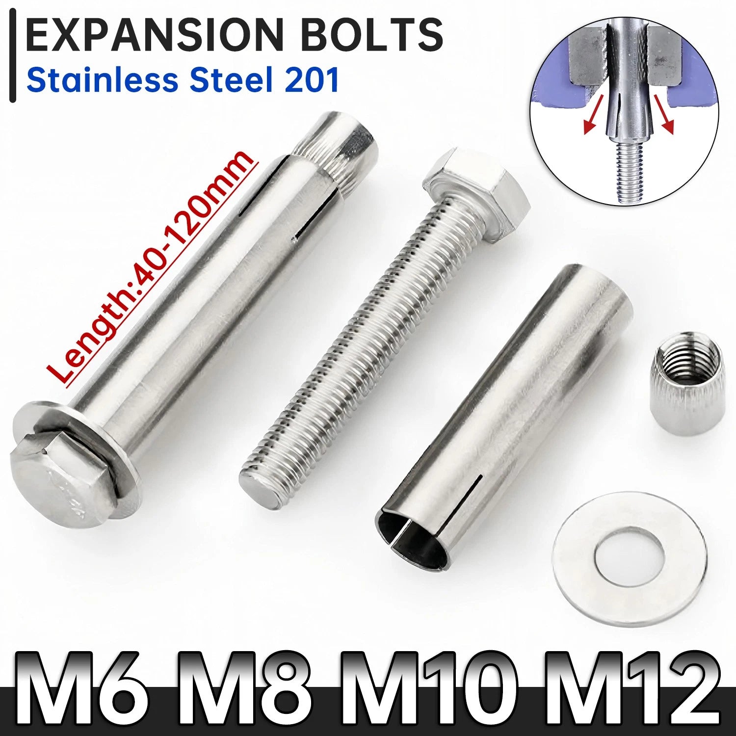M6-M12 Stainless Steel Expansion Anchor Bolts for Concrete & Masonry